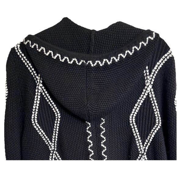 Liz Claiborne 1X Sweater/Jacket Black Chunky Knit Hooded - Picture 4 of 5